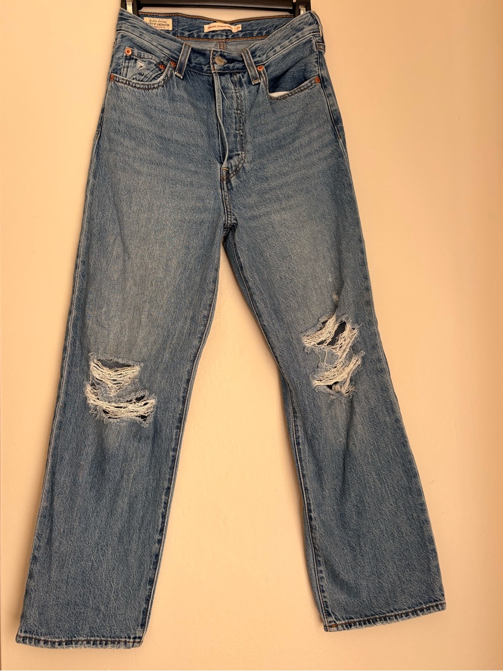 Levi's Ribcae Straight Light Blue Distressed Women's Jeans